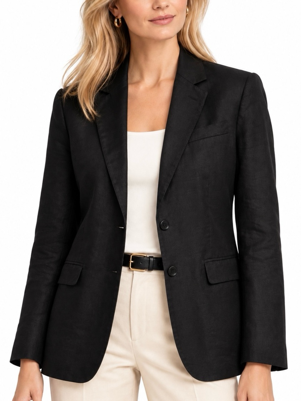 Brooks Brothers 100% Linen Tailored Blazer Black 8 Classic Quiet Luxury Office
